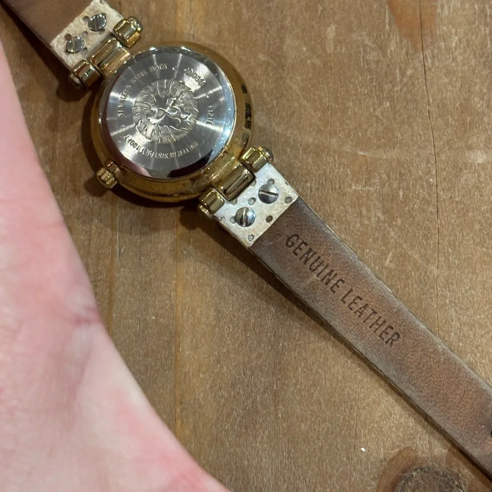 Anne Klein Watch Womens Gold Leather Band Polka Dot